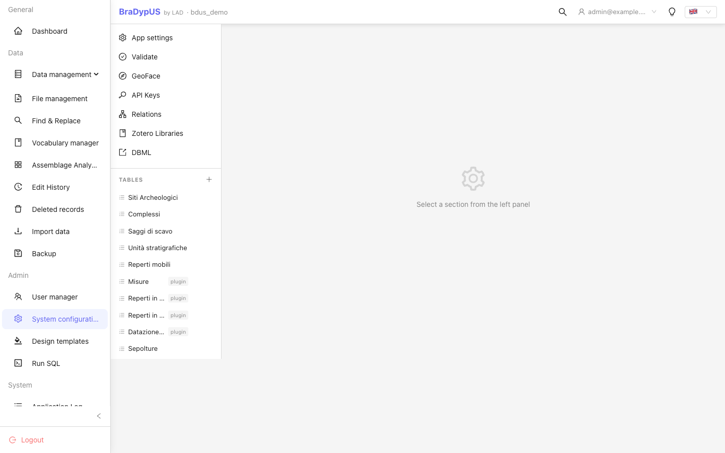 Config panel open with sidebar showing six panel buttons