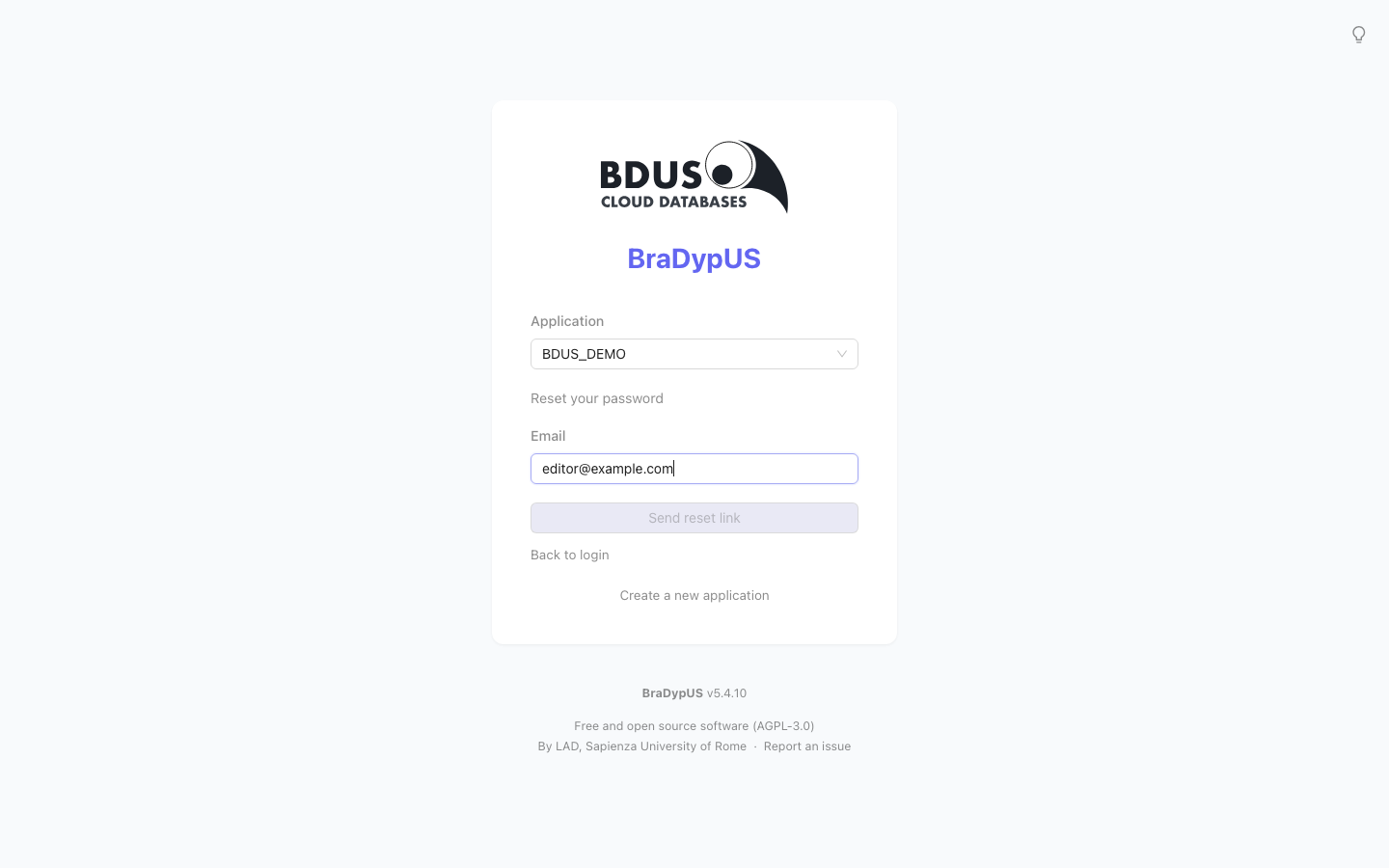 Reset your password panel with an email field and Send reset link button