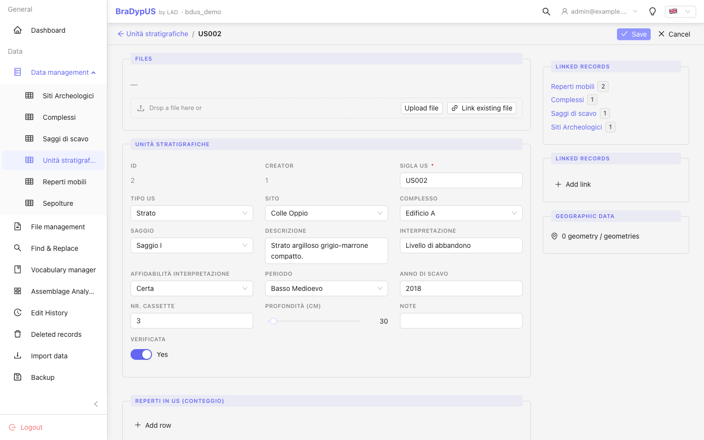 RecordEdit form with several fields filled in and the Save button visible