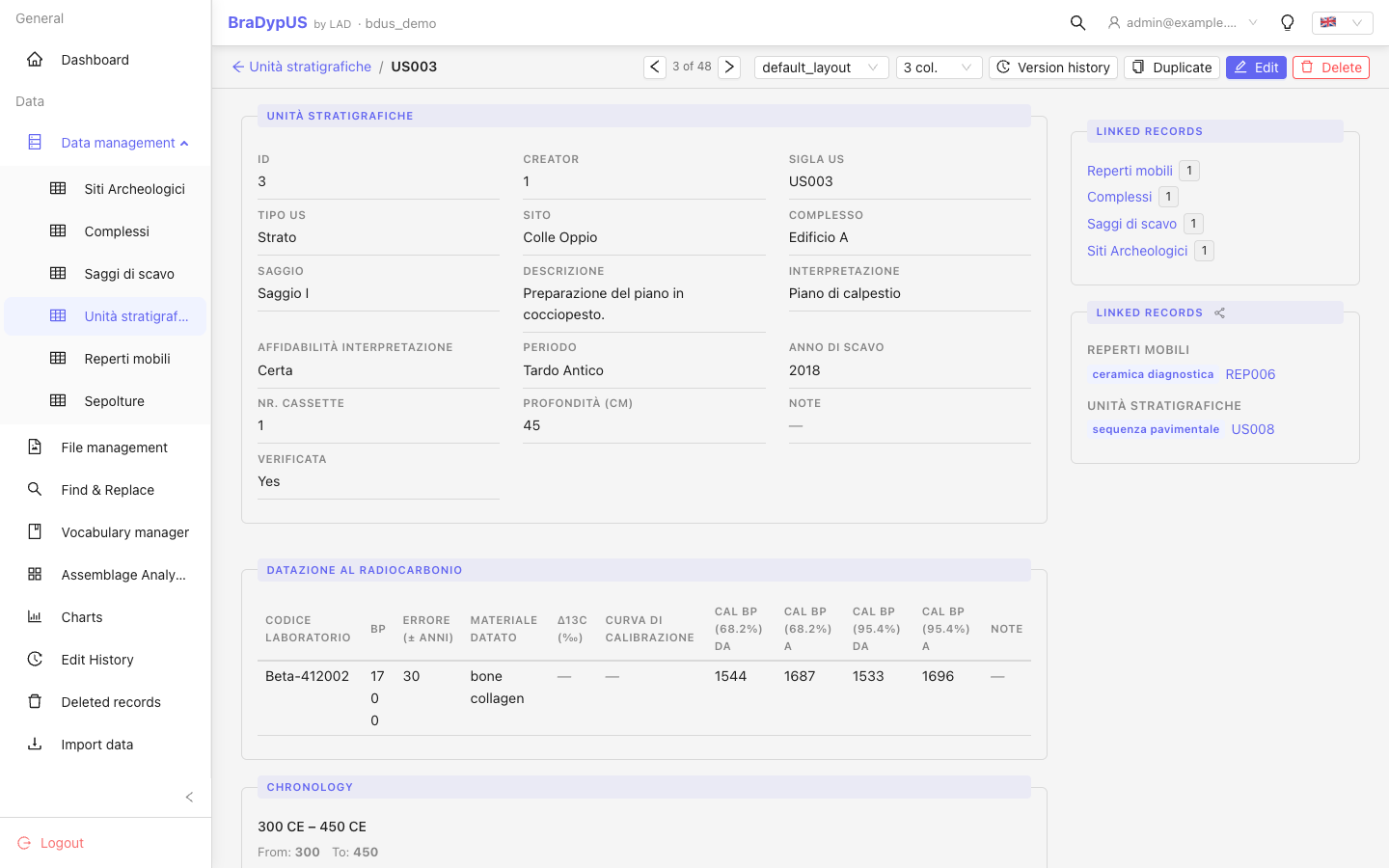 A record opened from a filtered list: the header shows ‹ 3 of 48 › and the arrows