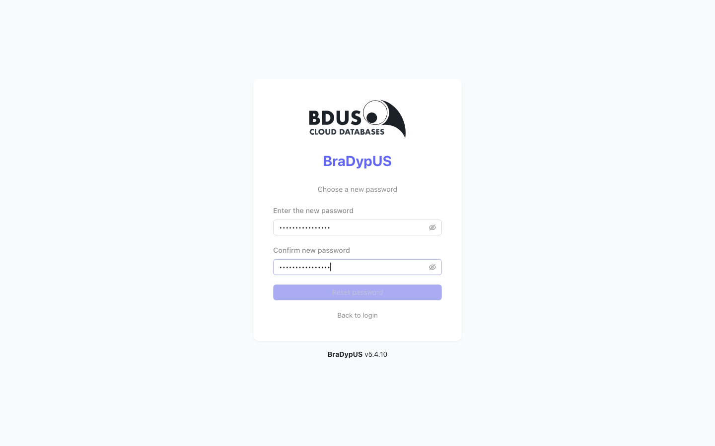 Choose a new password page with two password fields and a Reset password button