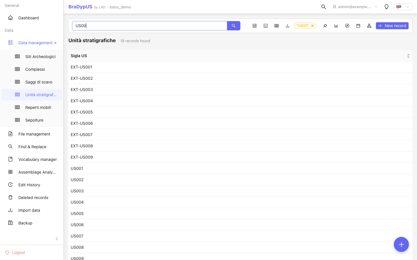 DataView with text typed in the fast-search bar and filtered results in the list