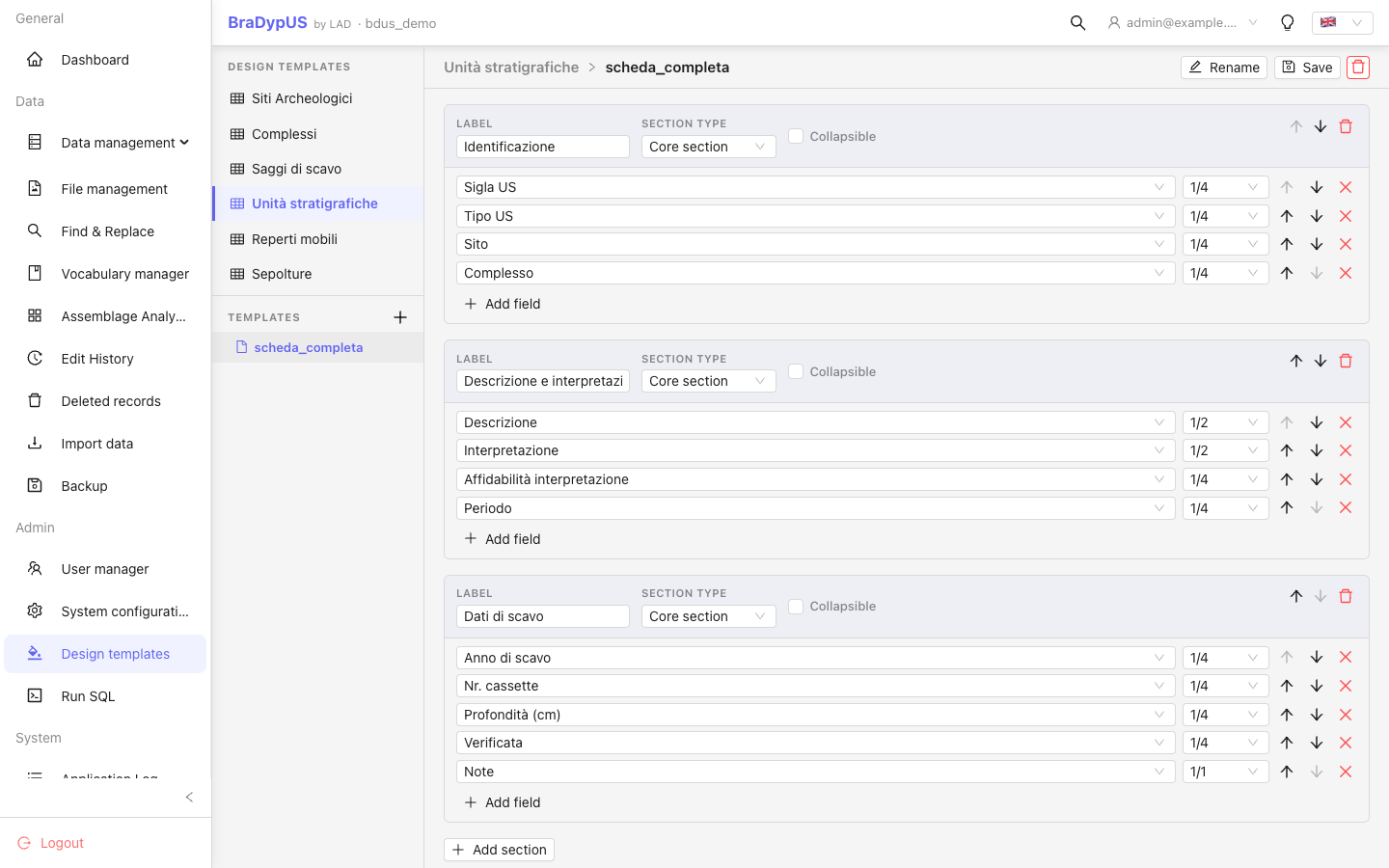 TemplatesView showing a table selector, a template list, and the JSON editor panel